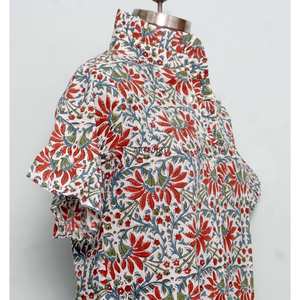 Chemisier décontracté coréen pour femme, style vintage floral, boutonné, haute qualité, 100 % coton respirant, écologique, été - Product Image 5