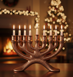 Menorá dorada festiva de metal, de moda, bellamente elaborada, perfecta para decorar hogares y espacios religiosos durante Hanukkah - Product Image 4