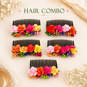 Peineta floral hecha a mano con mini rosas, accesorio indio para el cabello de novia para bodas, Haldi, Mehndi, damas de honor - Product Image 1