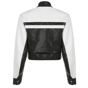 New Arrival Autumn Streetwear Contrast Outerwear Woman Race Car Motorcycle Cropped Biker Leather <b>Jackets</b> for Women OEM - Product Image 2