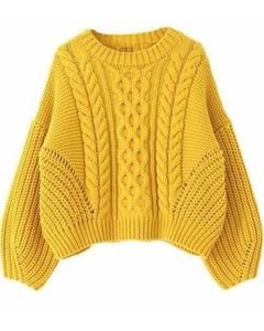 Pull en tricot épais jaune pour femme, style oversize, chaud pour l'hiver, confortable, élégant, avec motif texturé - Product Image 1