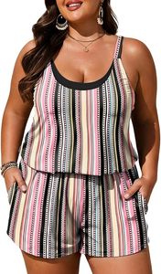 Combinaison rayée sans manches en deux pièces pour femme – Combinaison décontractée en jersey grande taille pour les vacances - Product Image 3