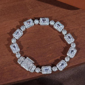 Iced Out Emerald Cut Tennis Bracelet Diamond Jewelry White Gold Finish Luxury Statement Bracelet For Women <b>Men</b> - Product Image 1