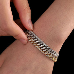 Pulsera de Cadena de Diamantes Chapada en Oro y Rodio sobre Plata 925 para Hombre, Corte Brillante Redondo, Micro Pavé, Geométrica, de Lujo, para Uso Diario - Product Image 2