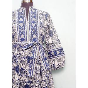 Elegant Casual Daily Loose Maxi Dress Ladies Single Breasted Cotton Floral Breathable Natural Waist - Product Image 4