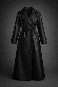 <b>black</b> Genuine Sheep <b>Leather</b> Waterproof Breathable Anti-Wrinkle Quick Dry Eco-Friendly Formal <b>Trench</b> <b>Coat</b> - Product Image 4