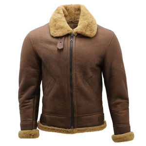 Top Rated Great Quality Men's B-3 Bomber Jackets Real Sheepskin Leather <b>Stand</b> Collar Front Pockets Windproof Breathable Jacket - Product Image 2