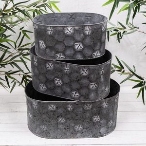Customized rectangular galvanized metal <b>planters</b> Ribbed texture outdoor garden containers Galvanized metal garden tubs - Product Image 1