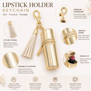 Designer Lipstick Pouch Keychain with Hanging Tassel, Mini Lip Balm Carrier for <b>Handbag</b> Decor - Product Image 5