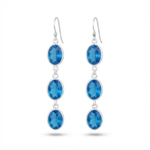 Natural Blue Topaz Gemstone Dangle Drop <b>Earrings</b> 925 Sterling Silver <b>Hook</b> Wire <b>Earrings</b> for Women Handmade Jewelry Wholesale - Product Image 2