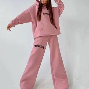 Ensemble deux pièces chic pour femme : pantalon évasé tissé à capuche zippé et taille haute, idéal automne-hiver - Product Image 2