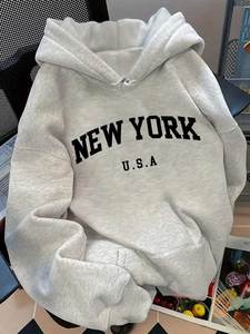 Women's Hooded Zip-Up Sweatshirt Dark Blue Letter Print <b>Star</b> Logo Casual Autumn Wear 100% Cotton Knitted <b>Fabric</b> - Product Image 3