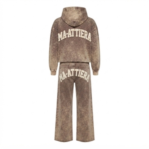 Conjunto de Sudadera con Capucha Oversize y Pantalones Anchos de Felpa para Mujer, de Algodón Lavado, Estilo Urbano, OEM ODM al por Mayor - Product Image 4