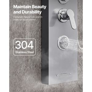 53 Brushed Stainless Steel <b>Shower</b> Column Rainfall Waterfall & 5 Function Faucet Tower System <b>Shower</b> Panel-<b>Bath</b> Hardware <b>Sets</b> - Product Image 6