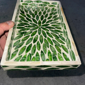 Elegant Mother Of Pearl Inlay Rattan Tray Vietnam Source For Living Room Centerpiece And Jewelry Display Solutions - Product Image 3