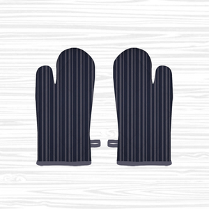 Paires de gants de four rayés 100 % coton bleu foncé, résistants à la chaleur, anti-adhérents et lavables pour la cuisine - Product Image 1
