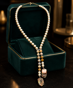 Collier tendance 2026 en perles de culture avec double pampille pour femme, bijou élégant en Y, cadeau idéal - Product Image 2