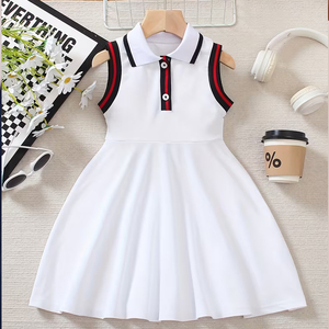 Robe de sport décontractée d'été, style polo, sans manches, couleur unie, avec revers et boutons, froncée, coupe droite, longueur genou, style athlétique - Product Image 1