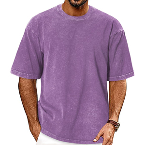 2026 Latest 100% Cotton OEM ODM <b>Men</b> Oversized Acid Wash <b>Purple</b> T <b>Shirt</b> Short Sleeve O Neck Blank Solid Casual Tee - Product Image 5