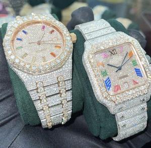 Montre à quartz en diamant moissanite, bracelet en acier inoxydable, montre analogique pour homme, étanche 5 BAR, luxe et mode - Product Image 2