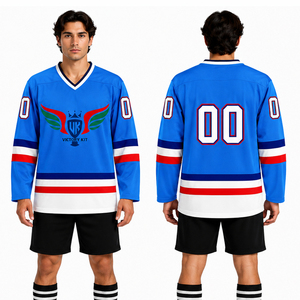 Custom Blue Ice Hockey Jersey Mens Sublimated Team Hockey Uniform Breathable Training Match Wear OEM - Product Image 1
