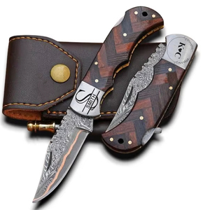 Couteau de poche pliant en acier Damas Copper Mai, qualité industrielle, personnalisable OEM/ODM, haute qualité, bois de wengé et palissandre - Product Image 1