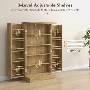 Armadio Dispensa Moderno da Cucina 41 Pollici con 12 Ripiani e 5 Livelli Regolabili in Rattan Naturale - Product Image 6