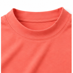 Camiseta de Manga Corta con Cuello Redondo para Mujer, Color Coral Brillante, Corte Ajustado, Ligera, de Algodón y Elastano - Product Image 5