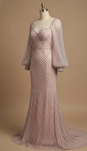 Robe de soirée longue à manches longues brodée à la main par un créateur, robe de fête pour femme, robes de luxe sur mesure, directement de l'usine - Product Image 2