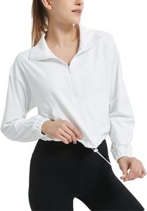 Women's Half Zip Pullover Cropped <b>Jackets</b> Long Sleeve Athletic Running Yoga <b>Workout</b> Shirts for Women - Product Image 3