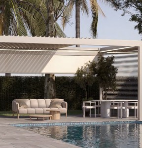 Pergola moderne en aluminium avec revêtement en poudre, toit à lames orientables et abri pare-soleil pour piscine, jardin, terrasse, hôtel - Product Image 1