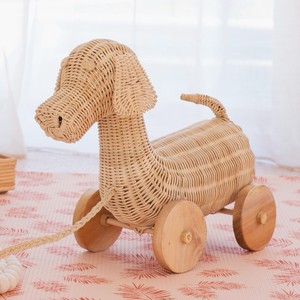 Woven rattan <b>dog</b> <b>walk</b> along <b>toy</b> animal <b>toys</b> for kids pull puppy on wheels excellent quality - Product Image 1