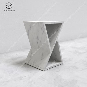Modern <b>White</b> Marble <b>End</b> <b>Table</b> Minimalist Design Handmade Living Room Furniture - Product Image 6