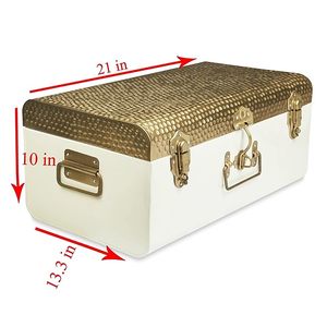 Luxury White Metal <b>Trunk</b> <b>Storage</b> <b>Box</b> with Gold Brass Hardware Decorative Organizer Chest Vintage Suitcase Case home decor - Product Image 4