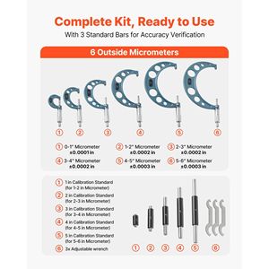 Set di 6 Micrometri per Meccanici 0-1"/1-2"/2-3"/3-4"/4-5"/5-6" Professionali con Precisione di 0,0001 - Product Image 2
