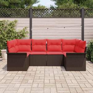 Juego de sofás de jardín de ratán sintético marrón de 6 piezas con cojín - Product Image 3