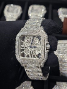 Reloj Mecánico de Lujo para Hombre, Edición Limitada, Estilo Hip Hop, Cuadrado, de Acero Inoxidable Plateado, con Incrustaciones de Diamantes Moissanite de 16mm, Diseño Esqueleto - Product Image 3