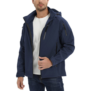 Veste softshell à capuche pour homme, coupe-vent, style vêtements de travail, fermeture éclair, couleur unie, vêtements d'extérieur pour l'hiver, écologique - Product Image 3