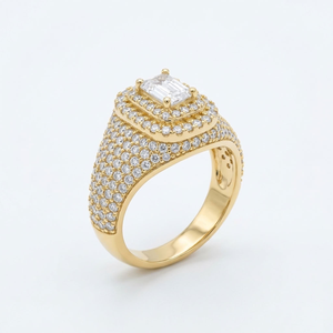 Bague Hiphop en Or 18 carats avec Diamant, Style Halo, Pierre Centrale Taille Coussin, pour Mariage, Anniversaire, Bijou Tendance - Product Image 1