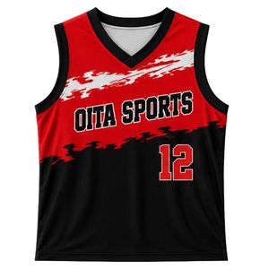 <b>Red</b> Black White Sublimation Basketball Jersey and Shorts Set Team Uniforms Comfortable Breathable Gym Sportswear Training Outfit - Product Image 3