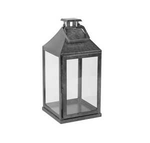 Classic black metal lantern with arched glass panels domed <b>top</b> vented section loop handle large cream candle indoor outdoor - Product Image 2