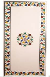 Plateau de table basse en marbre Pietra Dura avec incrustation ronde, meuble de salon traditionnel durable - Product Image 2