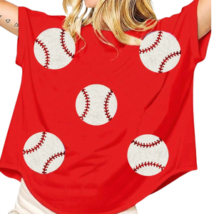 Nouvelle Robe d'été simple et courte à manches courtes, ample, avec sequins et patchs de baseball pour les jours de match, respirante, en tissu quotidien - Product Image 5
