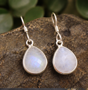 Natural Rainbow Moonstone Pear Drop <b>Earrings</b> 925 <b>Sterling</b> <b>Silver</b>, Faceted White Gemstone <b>Dangle</b> <b>Earrings</b> Handmade Jewelry for Wo - Product Image 4