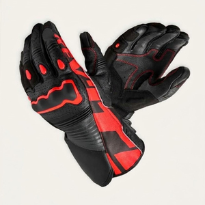 Guantes de Motociclismo de Cuero Rojo y Negro, Guantes de Ciclismo de Dedo Completo, Perforados, con Agarre Protector, para Uso en Exteriores - Product Image 6