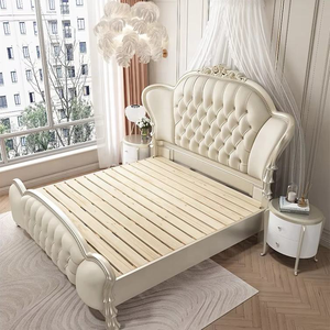 Royal Tufted Fabric <b>Bed</b> High <b>Headboard</b> Queen <b>King</b> <b>Size</b> Luxury Antique Carved Bedroom Furniture Sets Wedding Princess <b>Bed</b> - Product Image 4