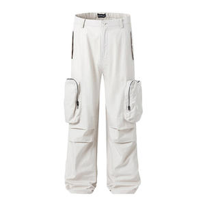 Pantalon cargo décontracté de haute qualité pour homme, taille élastique, design premium, grandes poches 3D, devant plat, poids lourd, 100% coton - Product Image 1