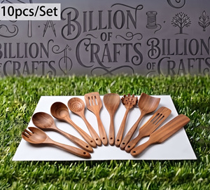 Ensemble d'ustensiles de cuisine en bois de teck, cuillère, fourchette, spatule, lavage à la main uniquement, sans danger pour les aliments - Product Image 6
