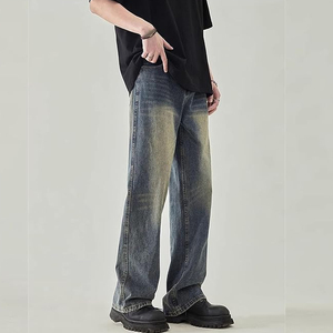 Jean baggy noir délavé pour homme, coupe large, style urbain streetwear, pantalon décontracté - Product Image 3