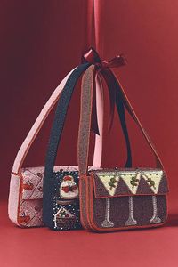 Sac à bandoulière en toile à motif équipement de ski et perles de verre, sac à rabat pour femme, idéal sports d'hiver - Product Image 5